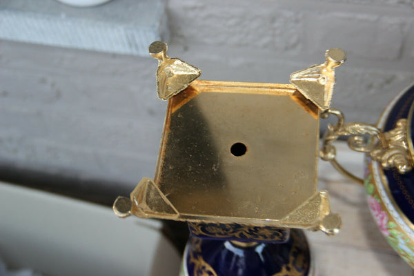 French set of 3 porcelain limoges centerpiece bowl with vases floral decor 1960