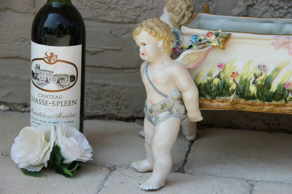 LARGE German Porcelain Jardiniere Planter Vase 4 putti angel figurines Vintage