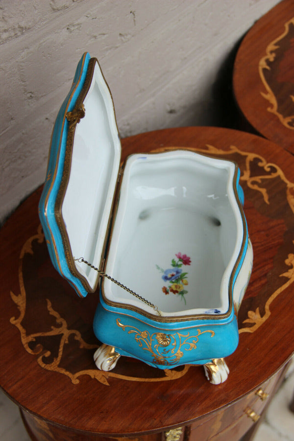 Vintage French sevres porcelain romantic landscape jewelry trinket box