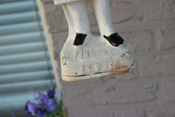 LARGE PAIR Antique victorian STAFFORDSHIRE pottery Statue boy 6am 6pm