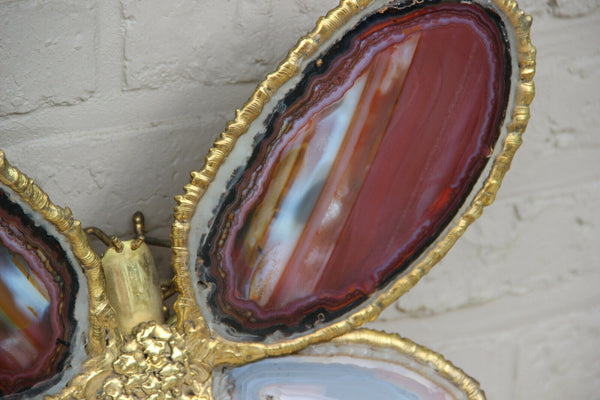 Exclusive Large DUVAL BRASSEUR Brass butterfly lamp sconce agates wings