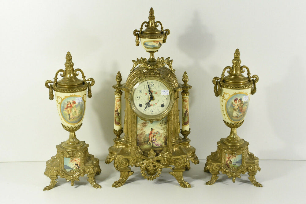 Set French Porcelain victorian clock Vases urns