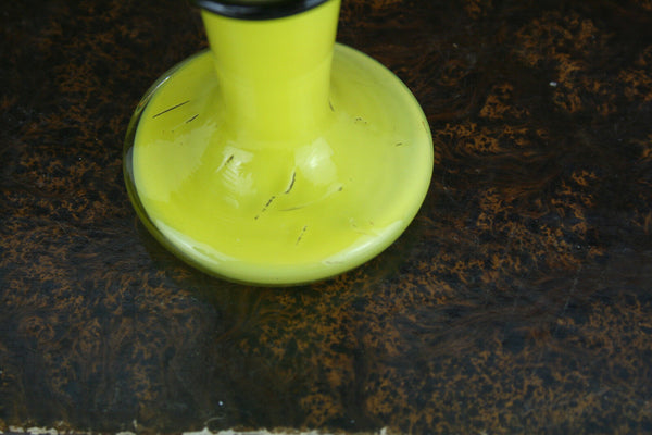 Set of 2 Vintage opaline glass yellow coloured black snake 1960's