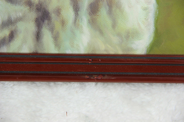 Vintage French oil canvas pianting Pointer hunting dog portrait signed
