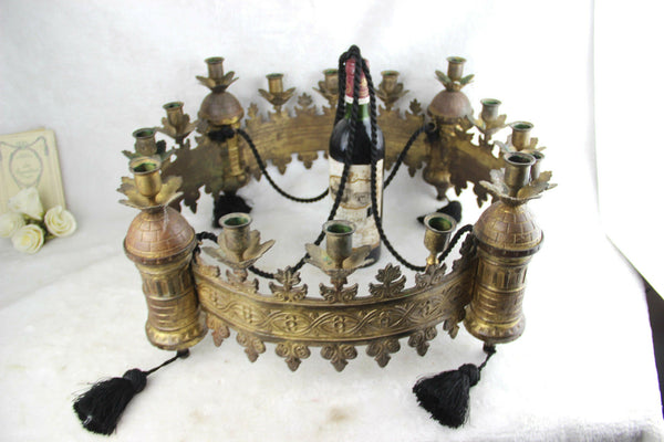 RARE Antique 1900 Monastery Church candle Holder gothic Chandelier religious n2