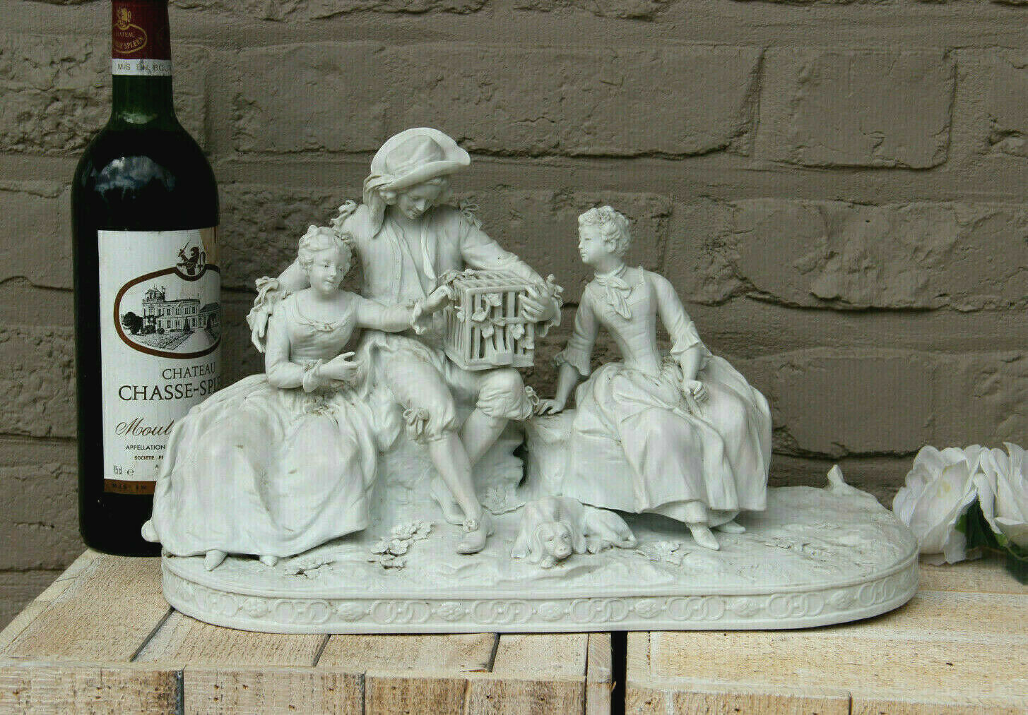 XL German porcelain bisque figurine Group pigeon Romantic victorian