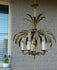 French Vintage 1970 Palm tree metal brass Chandelier 5 arms attr. maison jansen
