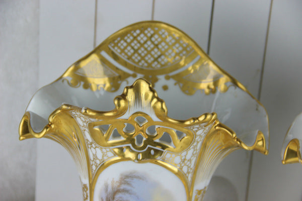 Stunning PAIR XL Antique Vieux old paris porcelain Vases victorian lady portrait