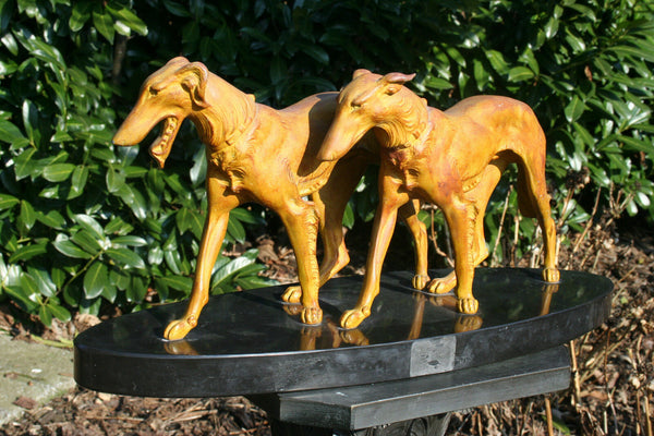 XL Art deco 1930 SCALI signed Pair couple greyhounds whippets spelter bronze