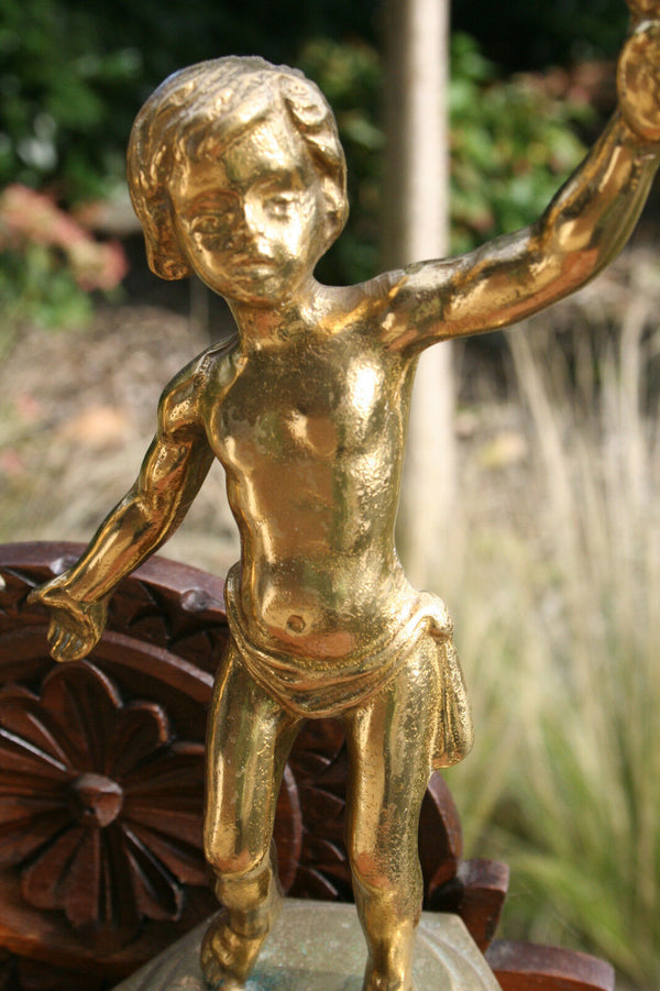 Pair Antique French brass angels Putti angel sidetable paws