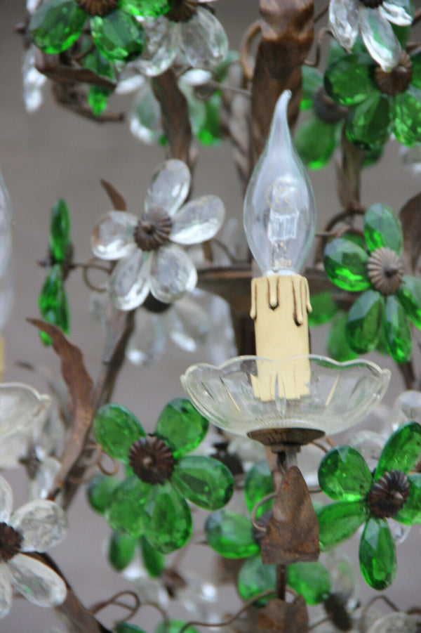 Vintage French Green clear glass daisy flower maison bagues styl Chandelier lamp