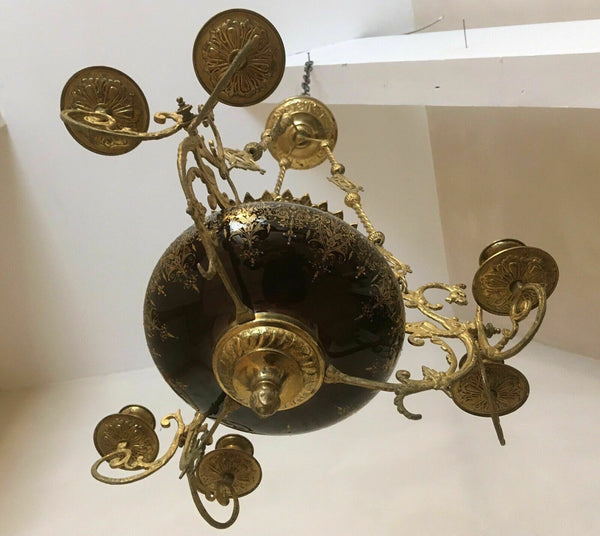 Antique French CHOISY LE ROI Faience Dragon gothic castle chandelier candles