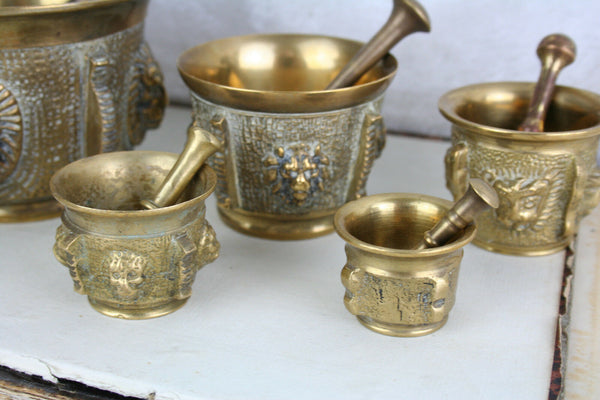 Vintage Set French Bronze Apothecary Mortar & pestle lion heads 1950's