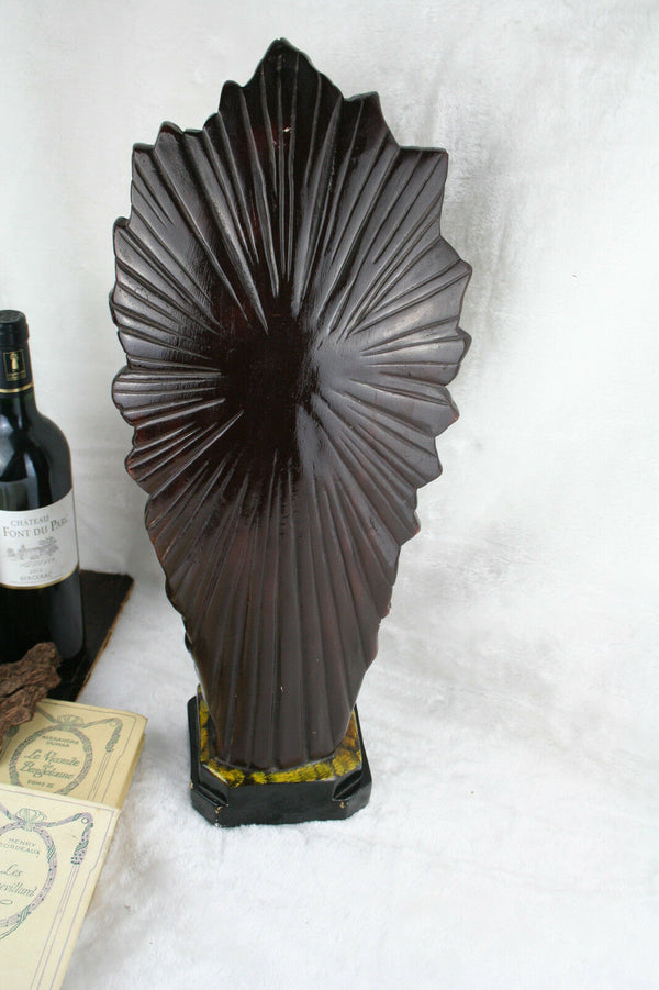 Antique XL French Madonna with child angel cherubs plaster polychrome statue