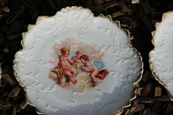 Set 6 Antique porcelain putti angels Scene plates