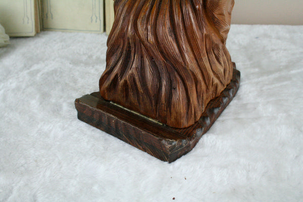 VTG Black forest design Wood carved Swiss Cigarettes box tiger glass eyes