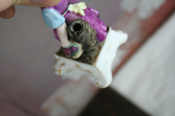 PAIR French antique petit pique fleurs Vases Figurines man&lady porcelain faienc