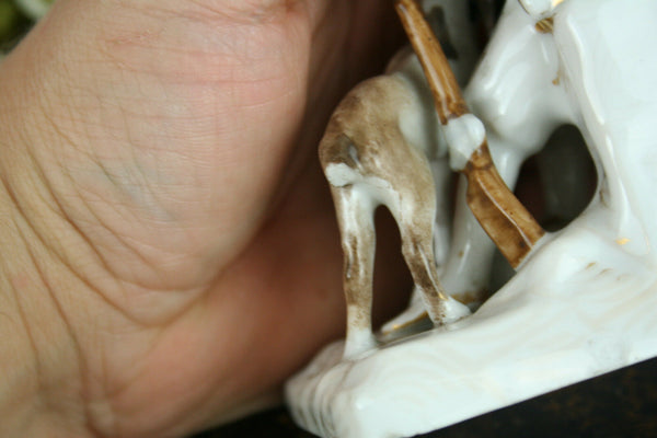 French antique old paris porcelain figurine / vase with hunting dog hunter 1930