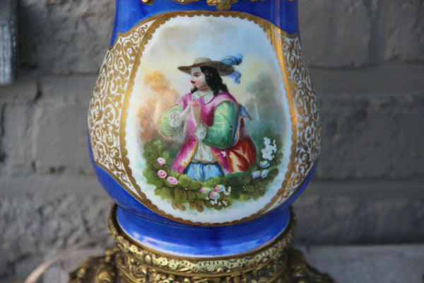Antique pair 19thc french vieux paris porcelain table lamps portrait floral