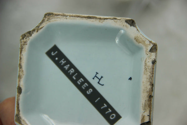 PAIR 18thc antique DELFT pottery chinoiserie foo dog lid vases marked