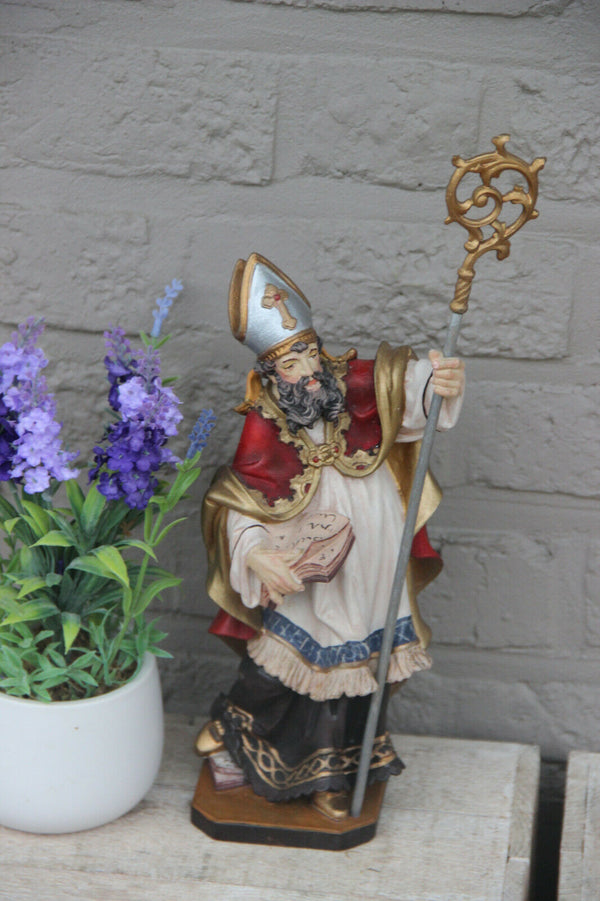 Vintage German saint Augustine wood carved polychrome religious statue