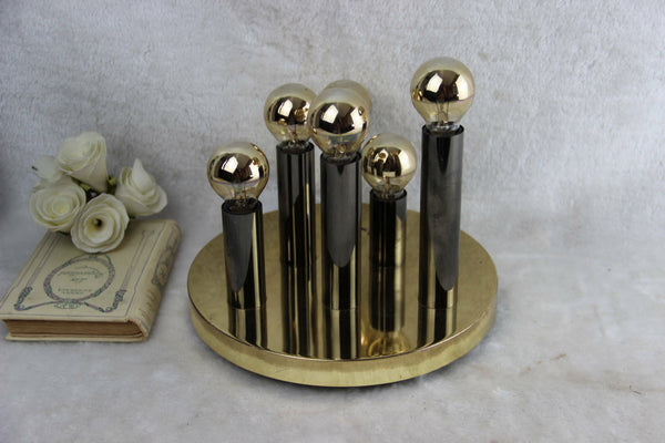 Mid century Gold chandelier pendant sciolari for Boulanger 6 tubes 1970's