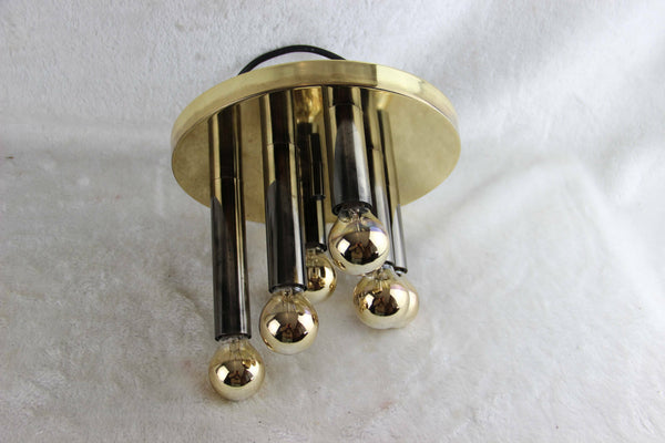 Mid century Gold chandelier pendant sciolari for Boulanger 6 tubes 1970's