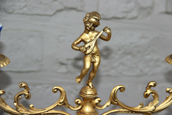 Superb French vintage porcelain putti angels floral clock set candlesticks 1960