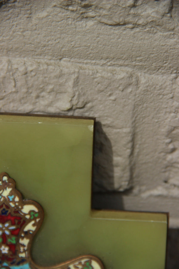 Antique religious Cloisonne enamel onyx marble holy water font crucifix