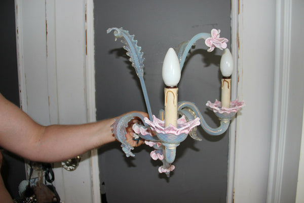 Mid century MuranoVenetian pink hand blown glass Wall light sconce no1