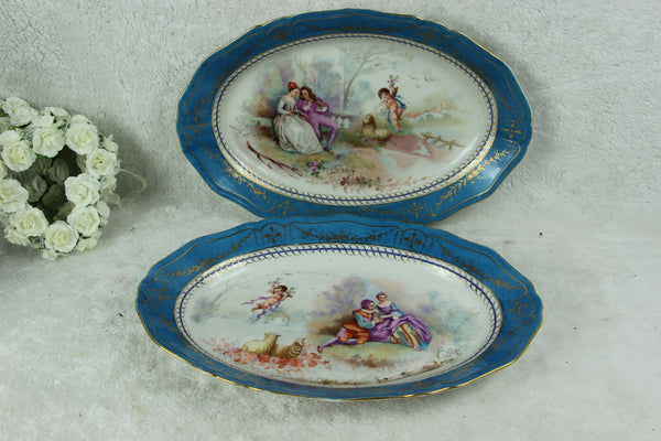 PAIR large antique French SEvres porcelain putti romantic victorian plates