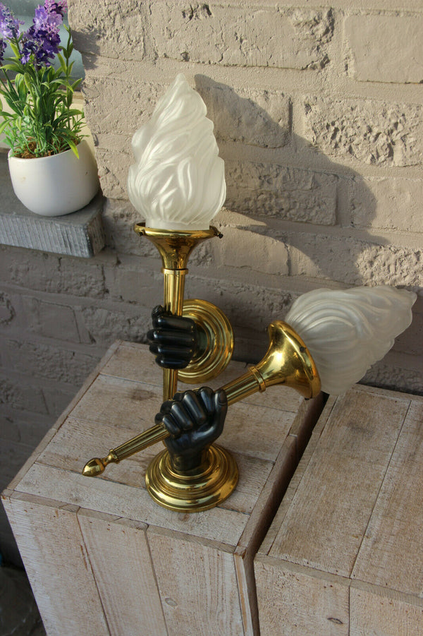 PAIR XL French brass Bronze 2 colour MAISON JANSEN hand wall lights sconces 1970