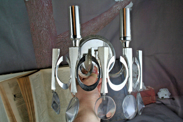 Mid-century 1970's Wall sconce lamp Sciolari glass drops Italian marked sticker