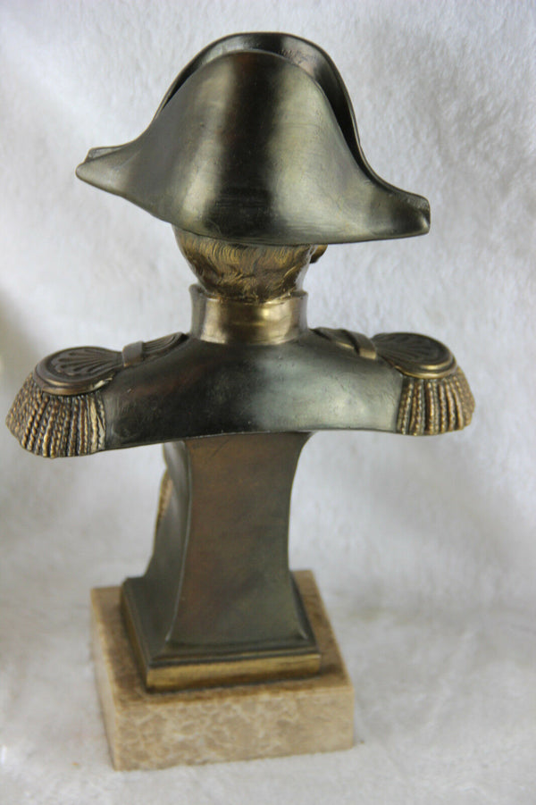 Antique French Bust Napoleon officer eagle bronze spelter Signed marble base
