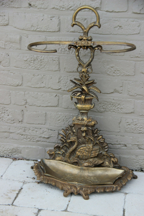 French brass mid century 1960 Swan animal umbrella stand holder