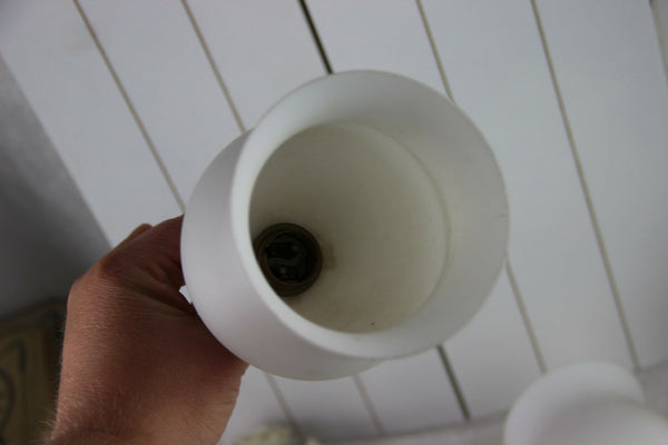 PAIR empire design Fish dolphin brass metal wall lights sconces opaline glass