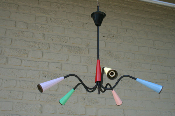 1970 Retro Rockabilly multi coloured spider sputnik chandelier 5 arms