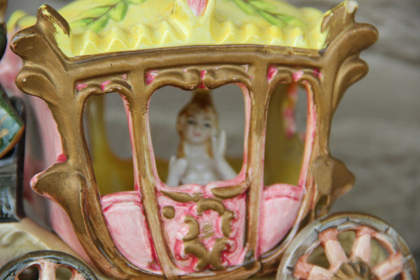 Vintage French porcelain Statue Coach carriage princess horses 1960