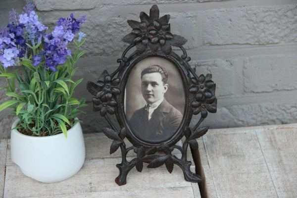 Antique 19th c Black forest wood carved picture photo  frame floral decor