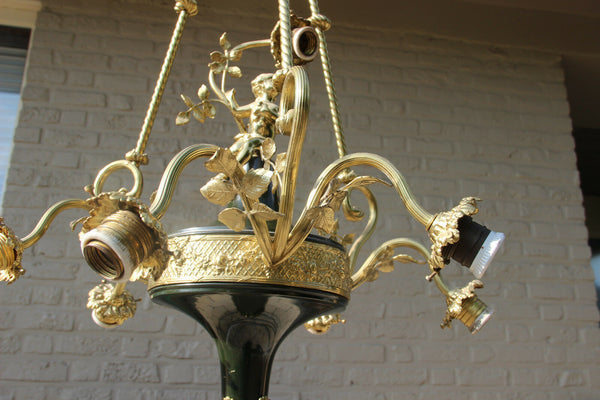 Stunning French Empire design antique Chandelier putti cherub floral decor