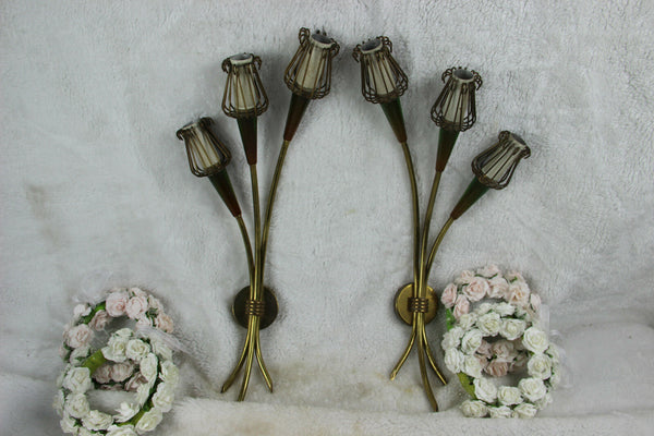 PAIR Maison LUNEL  wall lights sconces brass 1950 fifties mid century