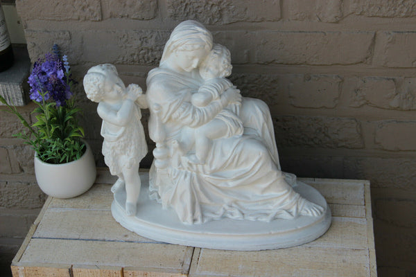 Antique French religious chalkware Statue madonna mary christ saint john baptist