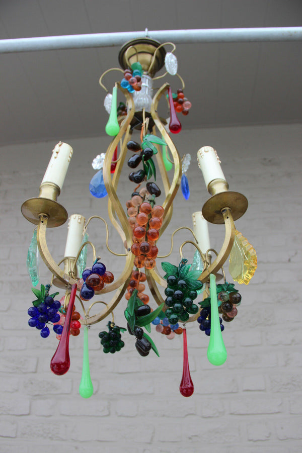Murano Hand blown grapes flowers multi colour chandelier pendant 1960s