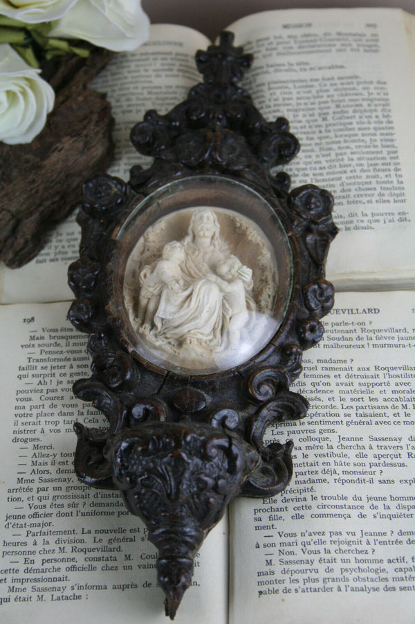 Antique napoleon III wood carved Meerschaum holy water font 1880 christ