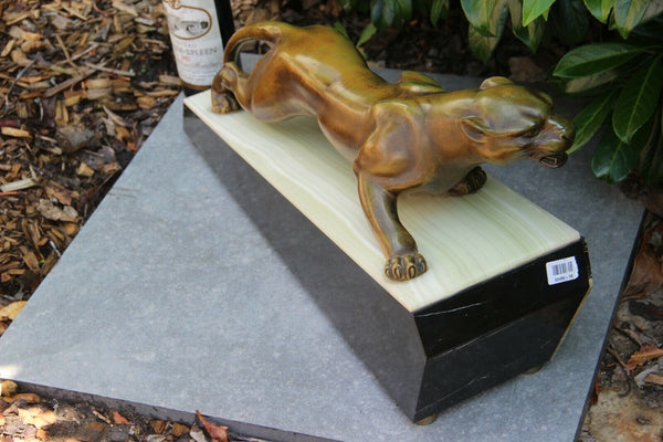 Huge ART DECO 1930 French MARBLE spelter bronze panther statue sculpture
