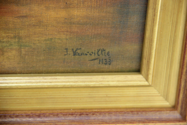 Gorgeous Flemish oil canvas 1933 Signed Painting Maritime Ship boats
