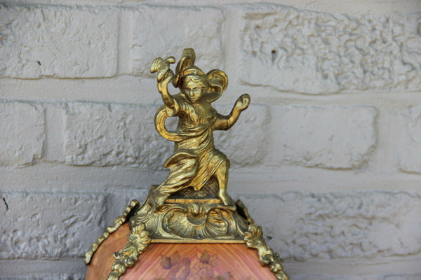 Huge French Boulle Cartel Mantel clock putti  bronze wood inlaid