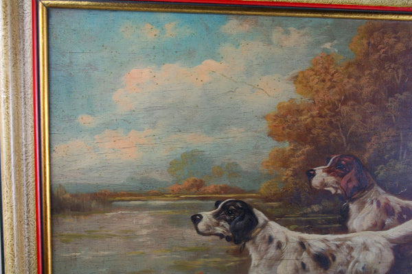 Schouten Belgian listed artist Oil panel hunting dogs field setters