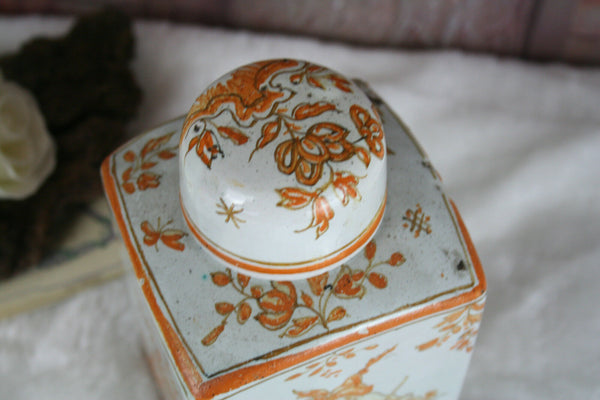 OLD belgian Faience Apothecary Kitchen jar box lidded circa 1880 rare piece