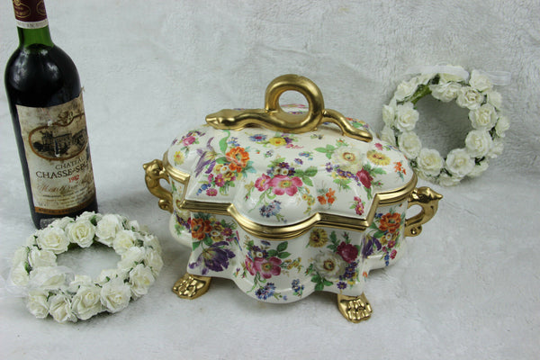 XL Antique belgian BOCH KEralux porcelain Bonbonniere box snake lion paws